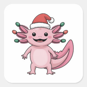 Adesivo Quadrado Axolote Divertido de Natal com Chapéu de Papai Noe