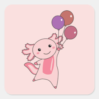 Adesivo Quadrado Axolotl Animal Doce Voa Com Balões Para Cima