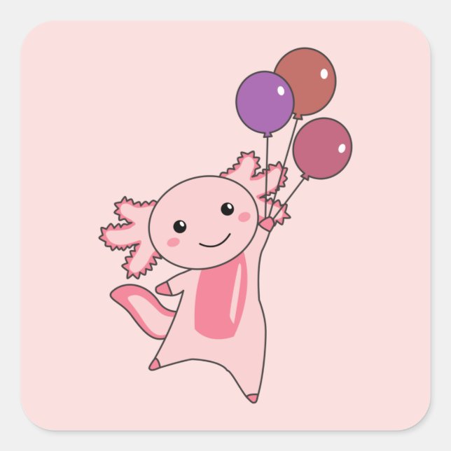 Adesivo Quadrado Axolotl Animal Doce Voa Com Balões Para Cima (Frente)