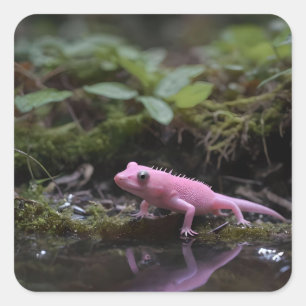 Adesivo Quadrado Axolotl Cor-De-Rosa Abaixo Do Rio,