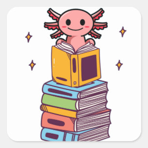 Adesivo Quadrado Axolotl de Leitura de Livro