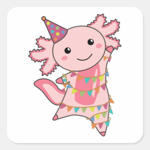 Adesivo Quadrado Axolotl Deseja Feliz Aniversário Para Você Axolotl