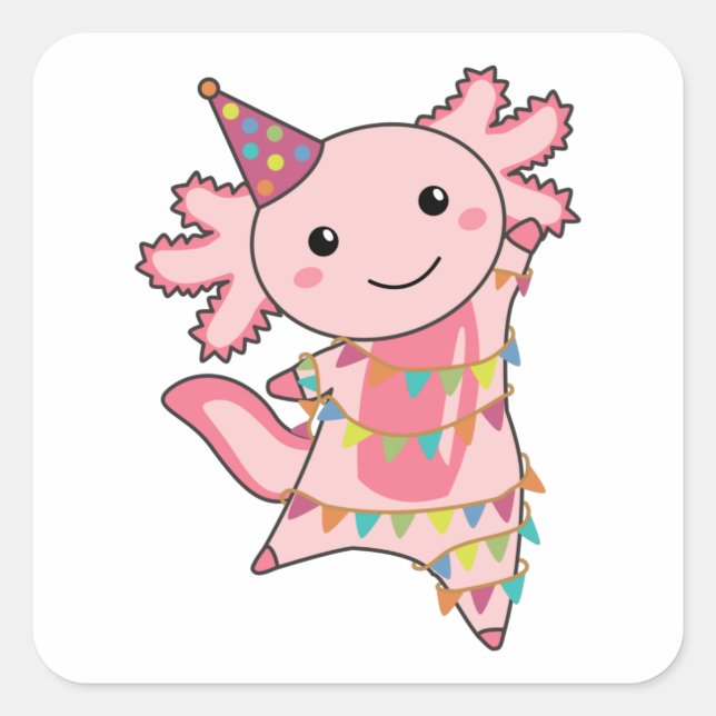 Adesivo Quadrado Axolotl Deseja Feliz Aniversário Para Você Axolotl (Frente)