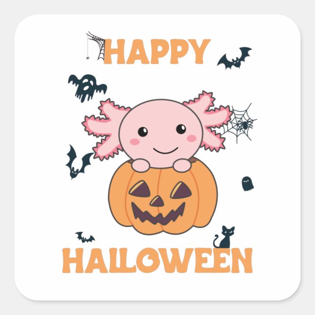 Adesivo Quadrado Axolotl Em Pumpkin Sweet Axolotls Feliz Dia das Br (Frente)