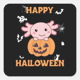 Adesivo Quadrado Axolotl Em Pumpkin Sweet Axolotls Feliz Dia das Br
