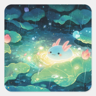 Adesivo Quadrado Axolotl Entre Lírios Chuvosos