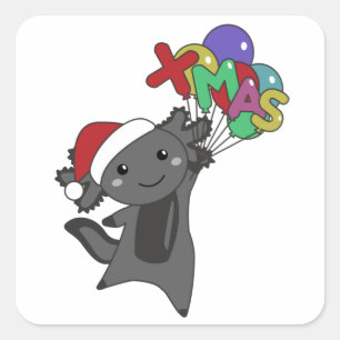 Adesivo Quadrado Axolotl Felry Natal Animais de inverno Axolotl