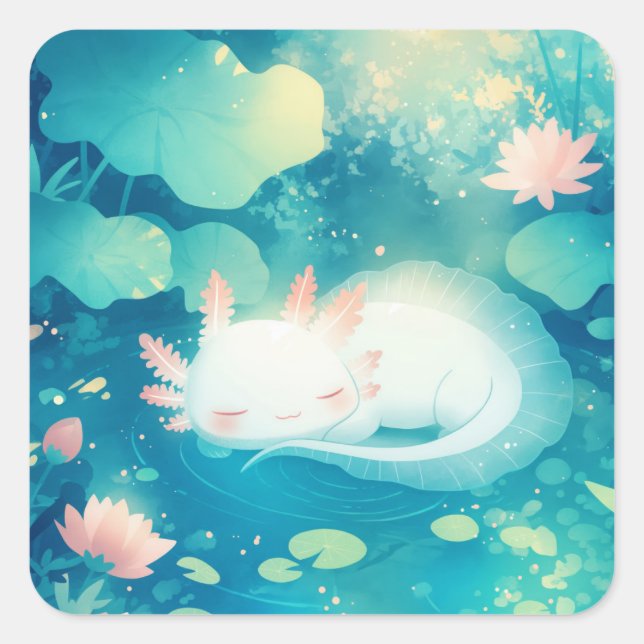 Adesivo Quadrado Axolotl Flower Pond Serenity (Frente)