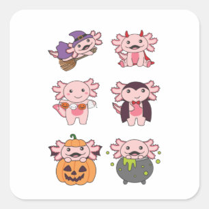 Adesivo Quadrado Axolotl Halloween Devil Pumpkin Vampire Costume