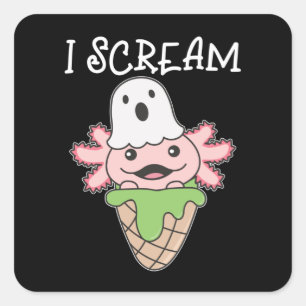 Adesivo Quadrado Axolotl Halloween Ghost I Gritar Ice Pun