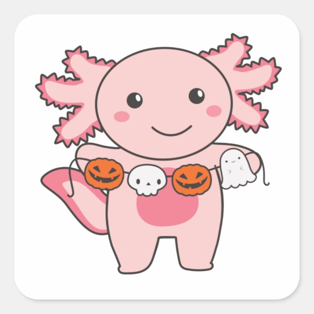 Adesivo Quadrado Axolotl Happy Halloween Pumpkin Bat Costume (Frente)