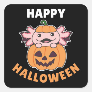 Adesivo Quadrado Axolotl Happy Halloween Pumpkin Bat Costume Square