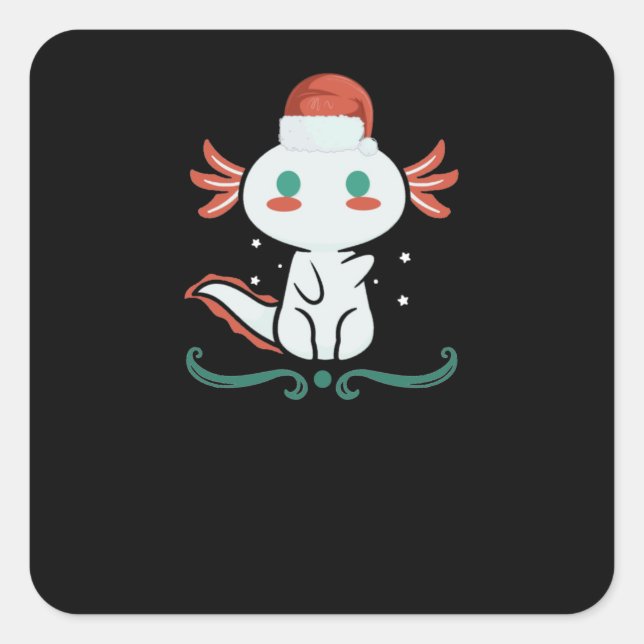Adesivo Quadrado Axolotl Kawaii Christmas (Frente)