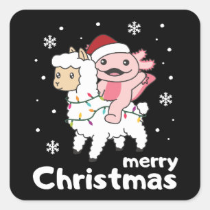Adesivo Quadrado Axolotl Llama Alpaca Feliz Animais de Natal