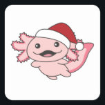 Adesivo Quadrado Axolotl Merry Christmas Winter Axolotl Square<br><div class="desc">O axolotl para as noites suaves com boné de Natal. Animais engraçados com presentes e neve nas férias. Também é engraçado para o natal em julho. Os Axolotls são animais bonitos e perfeitos para o Natal.</div>