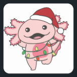 Adesivo Quadrado Axolotls Christmas — Animais de inverno Axolotls S<br><div class="desc">O axolotl no Natal com luzes de fadas. Animais engraçados com presentes e neve nas férias. Uma doce saudação de Natal. Os Axolotls são animais bonitos e perfeitos para o Natal.</div>