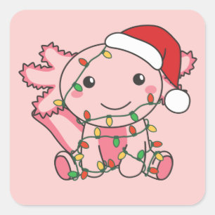 Adesivo Quadrado Axolotls Christmas — Animais de inverno Axolotls S