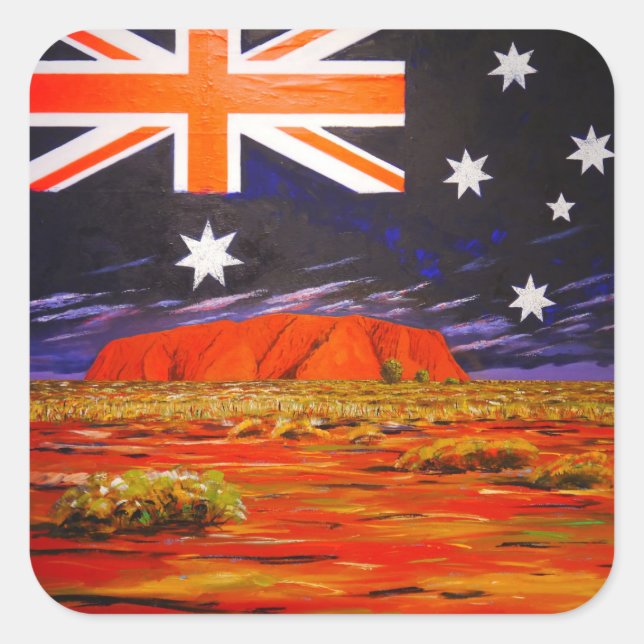 Adesivo Quadrado Ayers rock e bandeira australiana (Frente)
