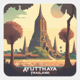 Adesivo Quadrado Ayutthaya Thailand Templple Sunset