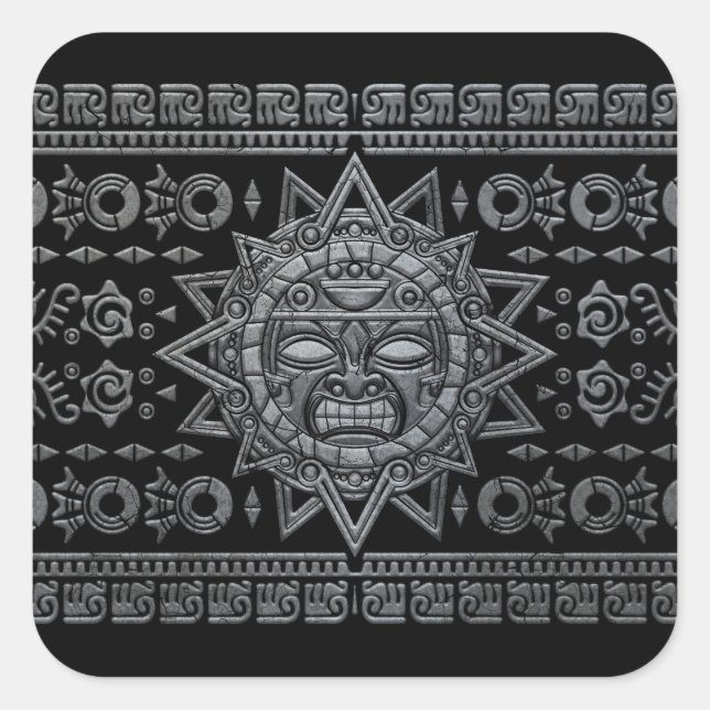 Adesivo Quadrado Aztec Sun God - Stone on Black (Frente)