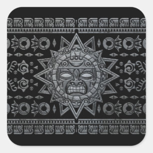 Adesivo Quadrado Aztec Sun God - Stone on Black