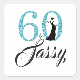 Adesivo Quadrado Azul 60 e aniversário da tipografia Sassy de  