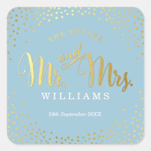 Adesivo Quadrado Azul à moda dos confetes do ouro do SELO do