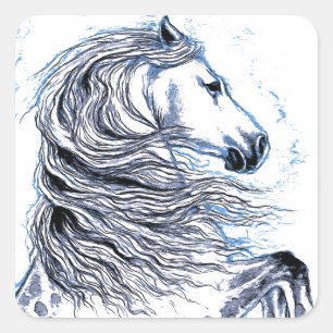 Adesivo Quadrado Azul andaluz do cavalo