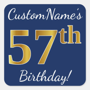 Adesivo Quadrado Azul, aniversário do ouro do falso 57th + Nome