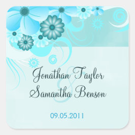 Adesivo Quadrado Azul-Aqua Claro Floral Salvar O Vinheta De Favor D