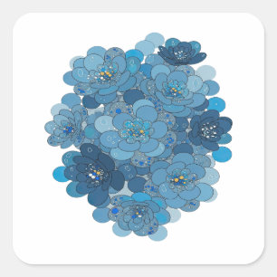 Adesivo Quadrado Azul Atraente Estilo Vinílico FLORAL