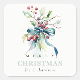 Adesivo Quadrado Azul Azul Verde Inverno Berries Natal