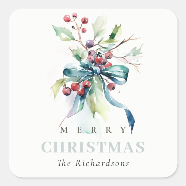 Adesivo Quadrado Azul Azul Verde Inverno Berries Natal (Frente)
