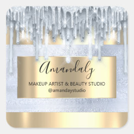 Adesivo Quadrado Azul Boutique de Frame Dourado com brilho de maqui