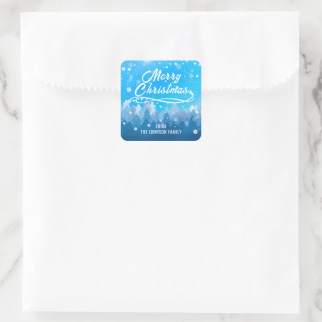Adesivo Quadrado Azul Branco Neve Pacífico Floresta Feliz Natal (Bolsa)