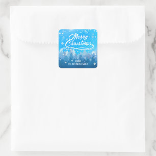 Adesivo Quadrado Azul Branco Neve Pacífico Floresta Feliz Natal