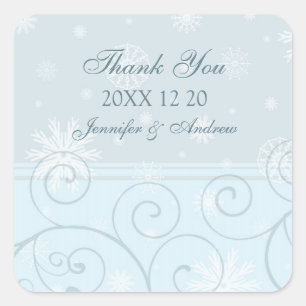Adesivo Quadrado Azul Branco Obrigado Casamento no inverno Stickers
