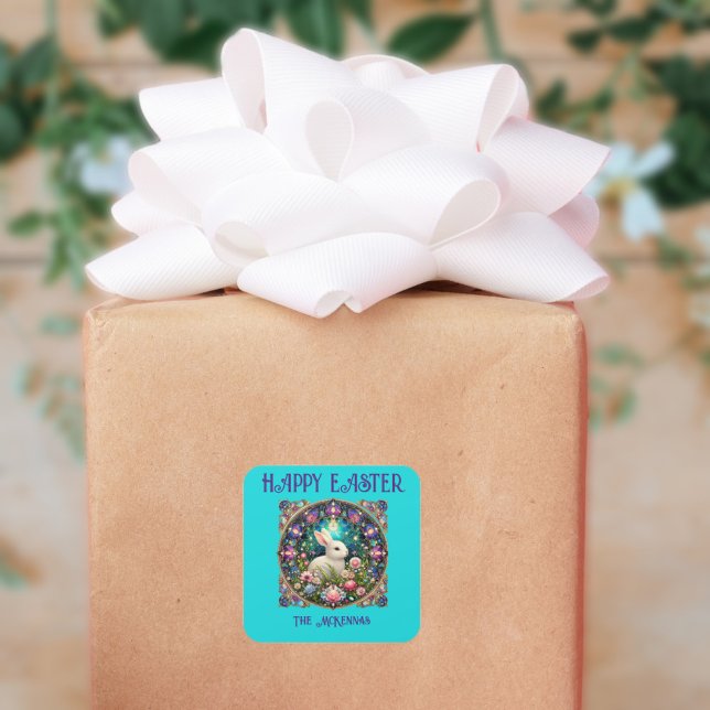 Adesivo Quadrado Azul, Coelhinho, Arte Nouveau, Vidro Estreito (Criador carregado)