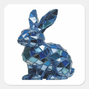 Adesivo Quadrado Azul Coelhinho Prateado Nítido Estilo Vinil