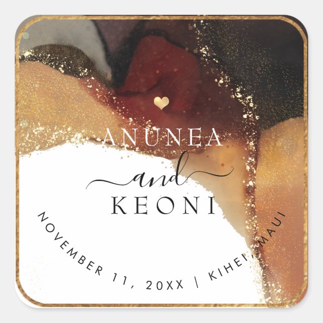 Adesivo Quadrado Azul com álcool de tinta Abstrato PixDezine Dourad (Frente)