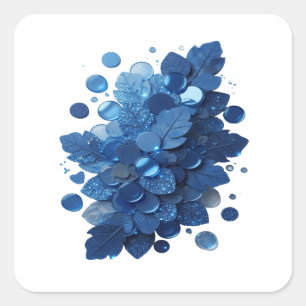 Adesivo Quadrado Azul Divertido FOLHAS AZUIS E BOLHAS BRILHANTES