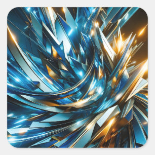 Adesivo Quadrado Azul Dourado Futurista Abstrato Metálico Geométric