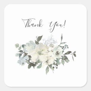 Adesivo Quadrado Azul Dusty e Floral Branca Obrigado