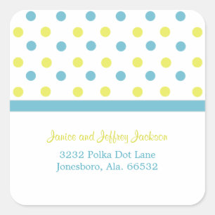 Adesivo Quadrado Azul e Amarelo: Bolinhas Address Sticker
