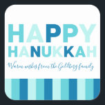 Adesivo Quadrado Azul e cerceta modernos simples felizes de<br><div class="desc">Um design moderno de Hanukkah do azul e da cerceta</div>