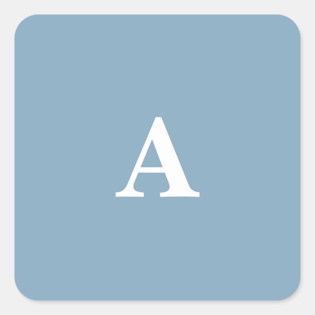 Adesivo Quadrado Azul Empoeirado Monogramas Branco Simples Mínimo P (Frente)
