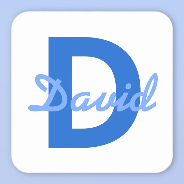 Adesivo Quadrado Azul Escuro e Azul Claro Nome Editável Monograma (Criador carregado)