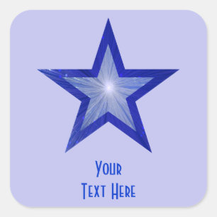 Adesivo Quadrado Azul escuro - Estrela 'Seu Texto' - azul pálido