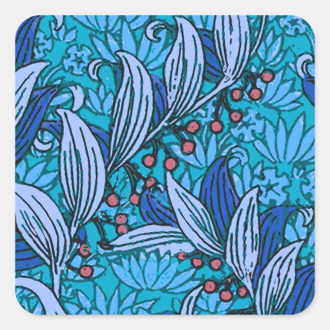Adesivo Quadrado Azul Floral Antiquado Boho Moderno (Frente)
