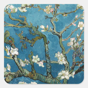 Adesivo Quadrado Azul floral do vintage das flores da amêndoa de